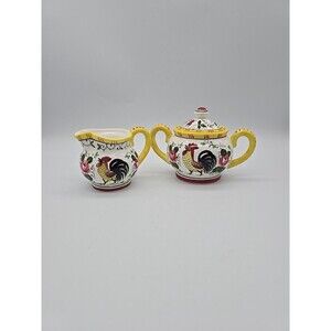 PY Ucagco Rooster & Roses Early Provincial Cream & Sugar
